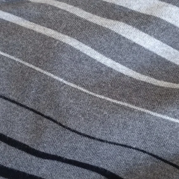 Talbots Wool Blend Black, Grey & Winter White Striped Poncho/ Sweater Poncho S/M - Picture 11 of 12